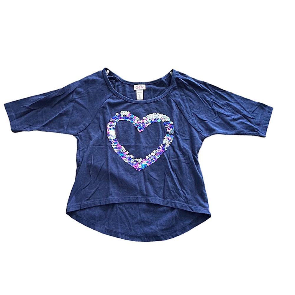 Justice Navy Blue Crop Blouse with Sequined Heart Size 7